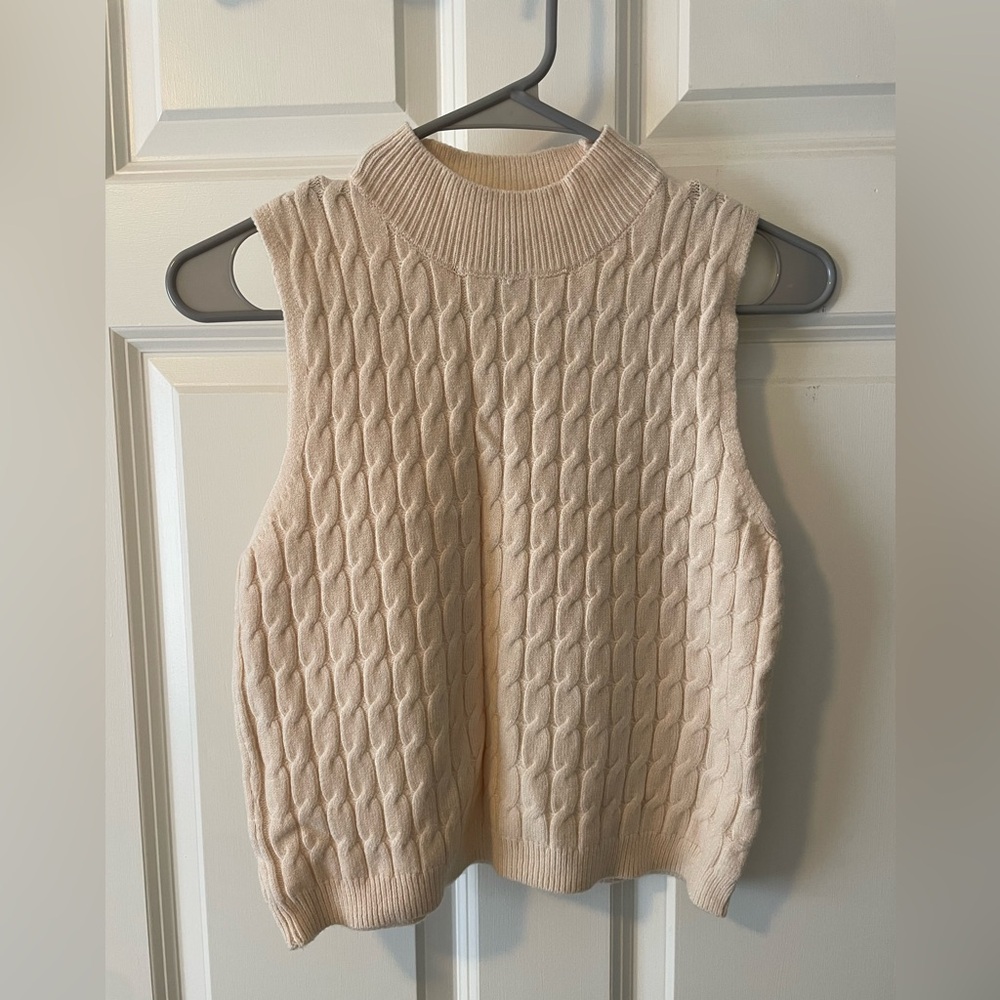 Blue Rain Sleeveless Cowl Neck Sweater - Cream